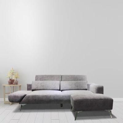 Long Bench Fabric Grey Fashionable Living Room Sofa Set for 3 Seaters