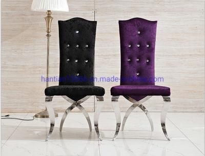 Cross Crystal Diamond Decorate High Back Modern Brush Silver Stainless Steel Dining Chair
