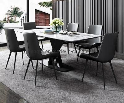 Modern Dinner Furniture Sets X-Shape Steel Legs Marble Dining Table