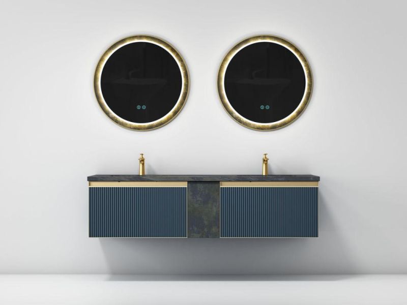 Navy Blue Modern Melamine Bathroom Furniture with Double Ceramic Basins