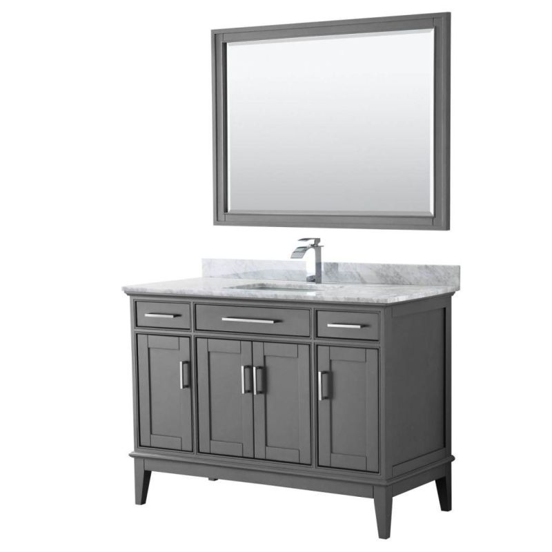 48" Single Bathroom Vanity-Dark Gray with Double Ceramic Sinks