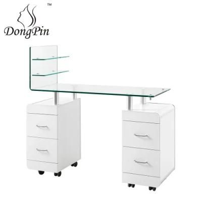 Modern Nail Salon Manicure Table with Tempered Angle Glass