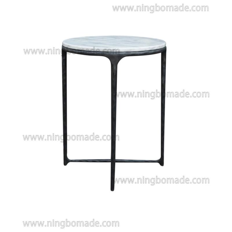 Thaddeus Sculptural Forged Collection Cloud Marble Top Antique Black Solid Forged Metal Base Corner Table