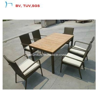 Teakwood Top Table Patio Rattan Dining Table Dining Furnitures
