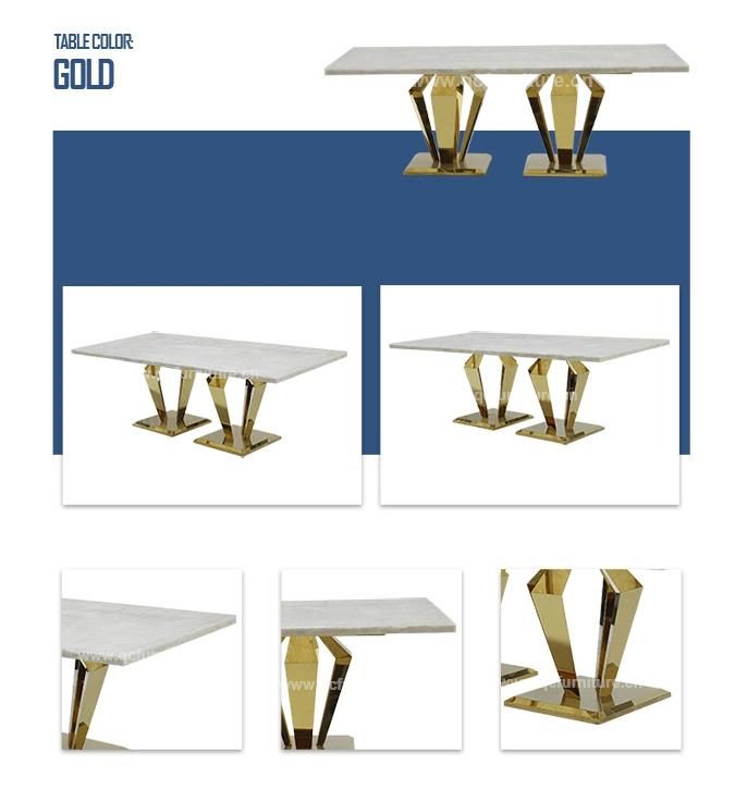 Modern Luxury 10 Seater Stainless Steel Dining Table and Chair Set Dining Room Furniture Marble Top Dining Table