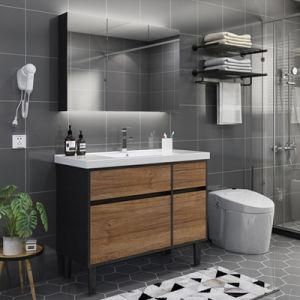 Floor Mounted Modern MDF Bathroom Vanity with Mirror Cabinet
