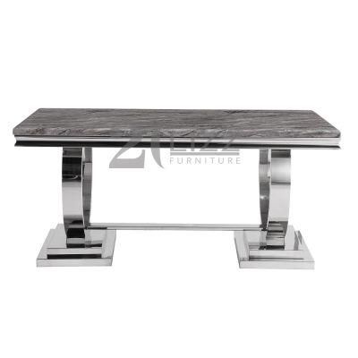 Luxury Stainless Steel Furniture Modern Unfolding Restaurant Rectangle Marble Dining Table for Home Hotel