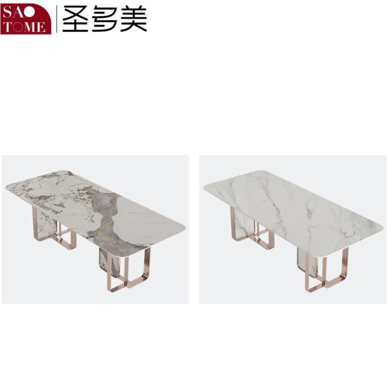 Modern High-Grade Furniture Stainless Steel Rock Plate Dining Table