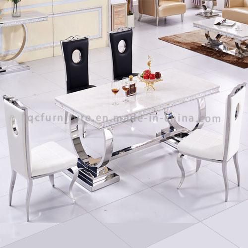 Dining Room Modern Stainless Steel Legs Marble Top Table