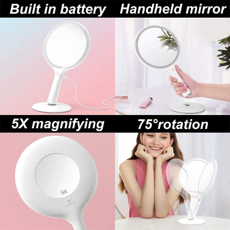 Mirror Handheld Standing Travel Rechargeable LED Makeup Light Mirror