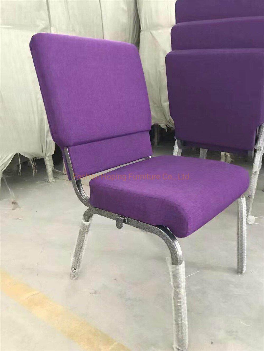 Modern Stacking Metal Used Steel Theatre Pulpit Auditorium Church Chair Charcoal Fabric Worship Purple Muslim Prayer Room Chair