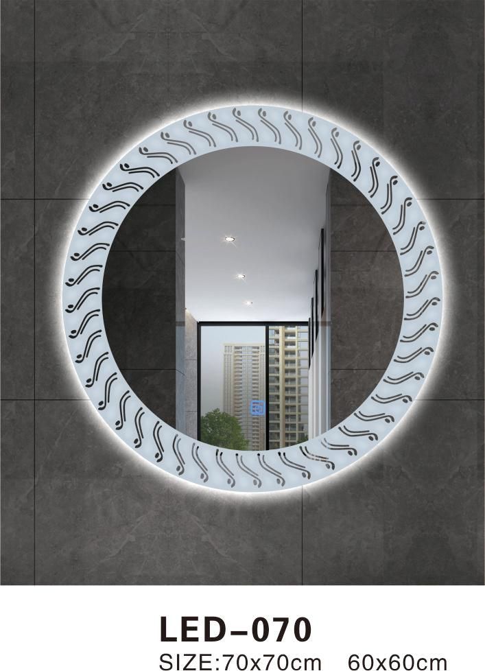 Round Bathroom Mirror LED Light Mirror Anti-Fog Hotel Wall Hanging Toilet Vanity Mirror