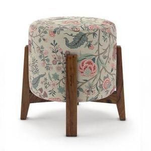 Modern Leisure Fabric Home Office Hotel Living Room Kids Children Outdoor Chair Furniture Round Ottoman Pouf for Bedroom with Wood Frame