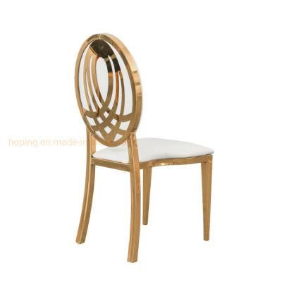 Gold Steel Luxury Stacking Modern Round Back Metal Hotel Restaurant Wedding Banquet Chiavari Dining Chair