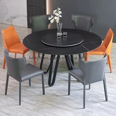 Luxury Restaurant Hairpin Metal Legs Marble with Turntable Dining Table