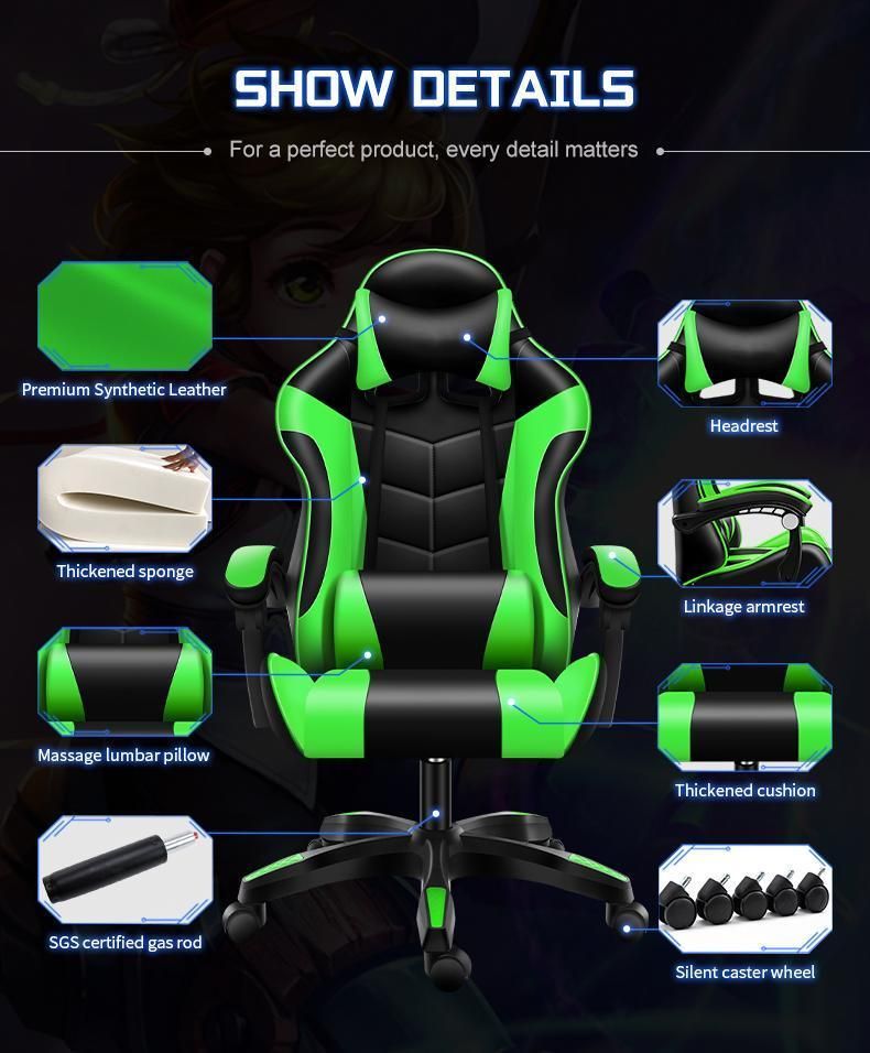 New High Back Ergonomic Leather CE Approval PU Leather Silla Gamer PC Computer Racing Gaming Chair with Headrest