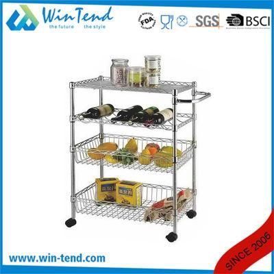 Mobile Heavy Duty Metal Chrome Kitchen Push Cart Trolley for Home Use