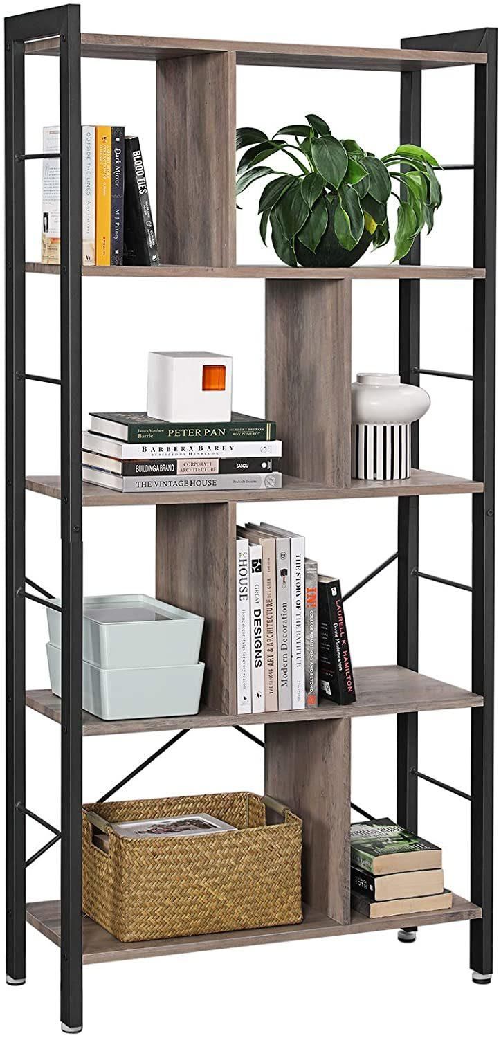 Iron Wood Bookshelves Furniture Industrial Shelving Display Rack Vintage Book Shelf Ladder Wooden 5 Tier Bookshelf