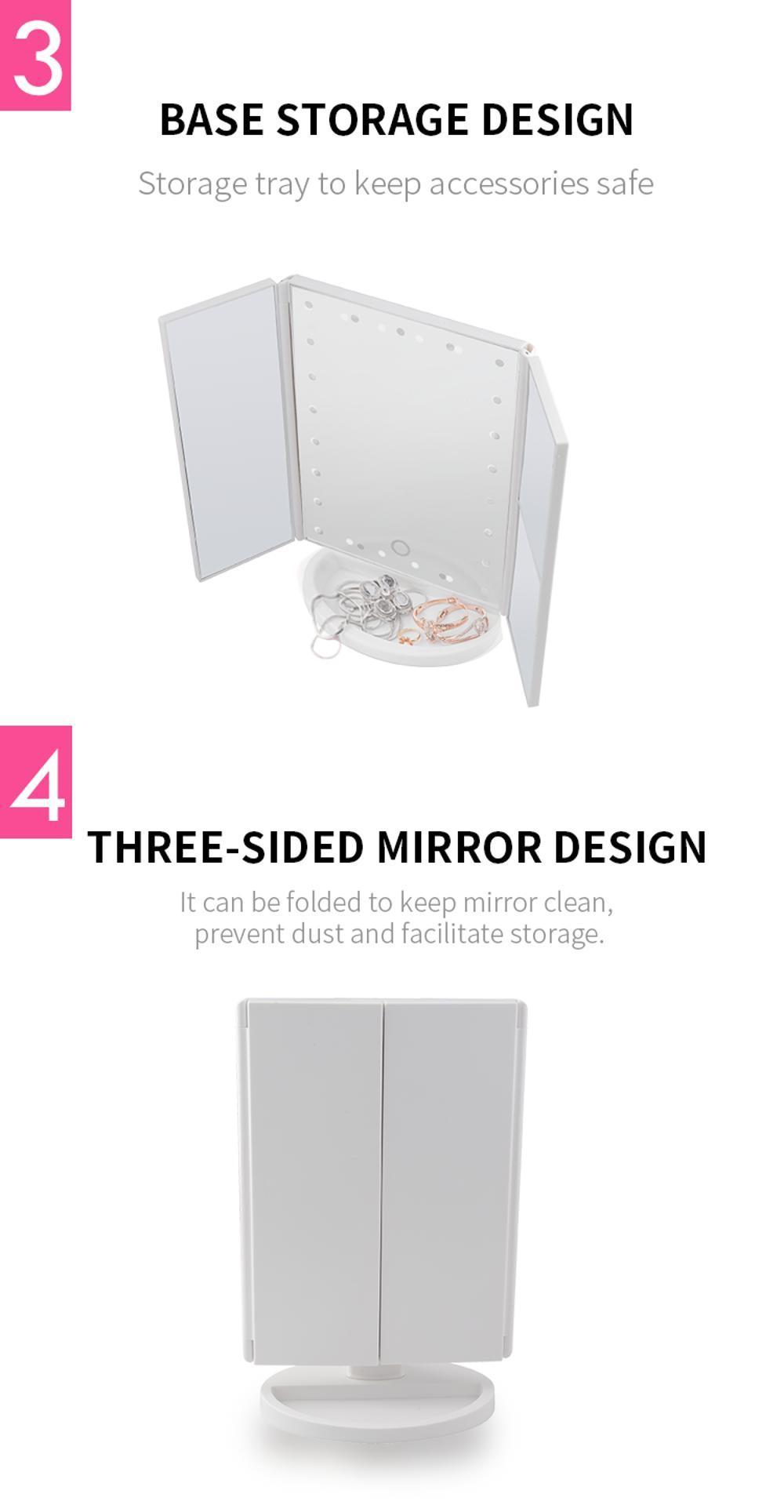 Pritech Single Side Plastic Square Folding Desktop Portable LED Makeup Mirror