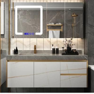 Nordic Bathroom Cabinet Combination Bathroom Sink Washbasin Vanity Light Luxury Modern Solid Wood Rock Board Bathroom Cabinet
