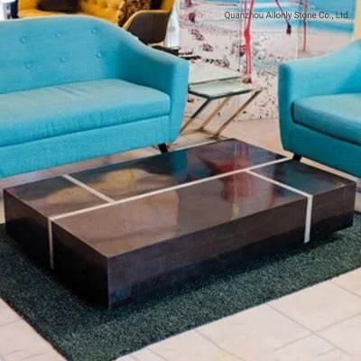 Modern Center Side Low Height Block Square Cube Stone Coffee Table Black Marble Plinth
