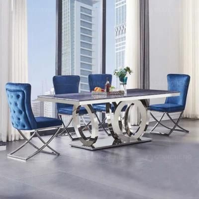 Foshan Modern Marble Stainless Steel Base Restaurant Dining Tables Set