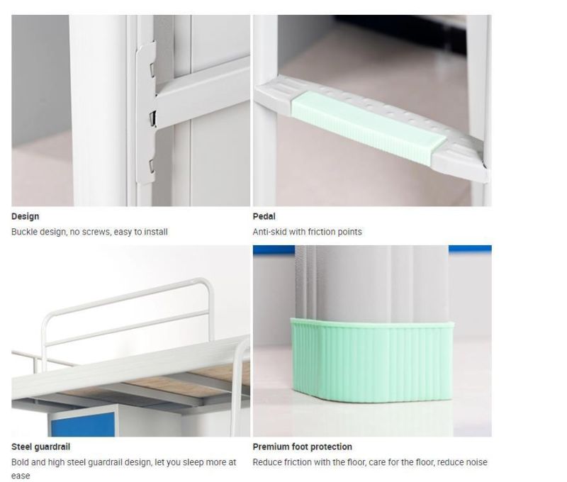 Steel School Student Dormitory Bunk Bed with Wardrobe and Ladder