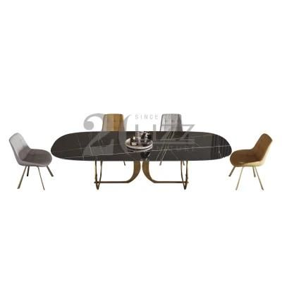European Modern Simple Design Marble Top Dining Table with Luxury Geniue Leather Sining Chair for Home Funriture