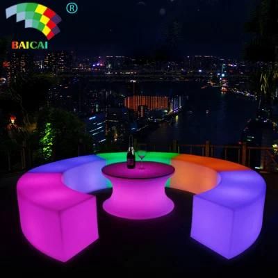 Modern Color Changeable battery Rechargeable Plastic LED Long Bench Chair