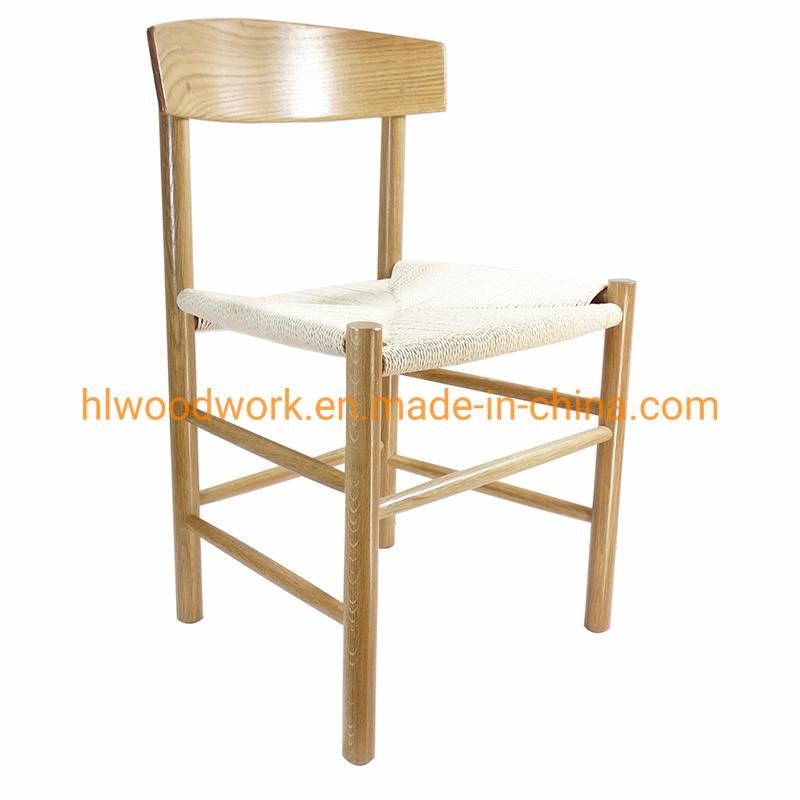 Modern Nodic Style Hotel and Restaurant Dining Wooden Chair Paper Roper Living Room Rattan Chair Oak Wood Frame Natural Color Dining Room Chair