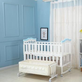 Painted Solid Wood Baby Cot Unique 3 in 1 Baby Furniture with Cradle