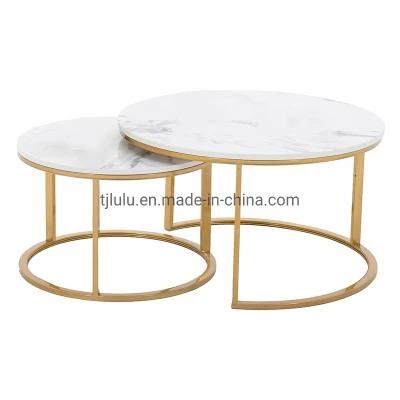 Amazon Hot Sale Modern Living Room Metal Frame Marble Round Top Coffee Table