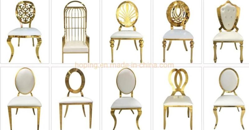 Luxury Golden Banquet Restaurant Dining Furniture Stainless Steel Wedding Chair Metal High Back Chair Home Furniture Dining Chair Gold Hotel Chairs