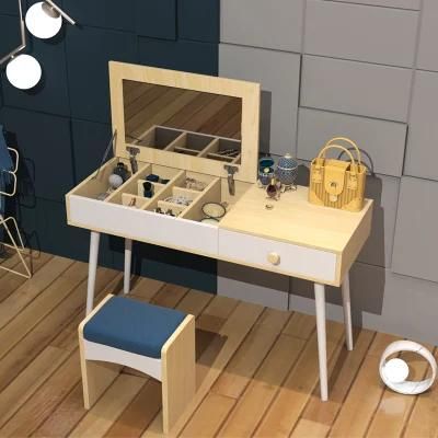Modern Storage Drawers Dresser Dressing Table with Stool and Mirrror