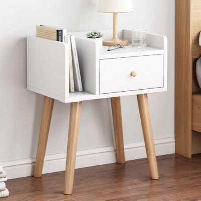 Bedroom Wooden Night Stand - Bedside Cabinet with Storage Drawer and Bookcase, Nightstands in Rubber Wood, Version 2 - Full Upgraded in 2022