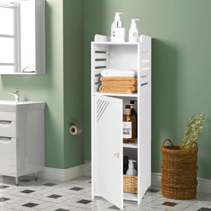 White Modern Bathroom Floor Cabinet,Free Standing Storage Cabinet with Door and Shutters,Waterproof Bathroom Furniture Cabinet for Living Room,Bedroom,Kitchen,E