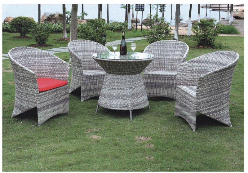 Modern White Rattan Garden Set Large Size Round Table 1.2m 4 Chairs Outdoor Furniture Set Garden Villa Hotel Leisure Furniture