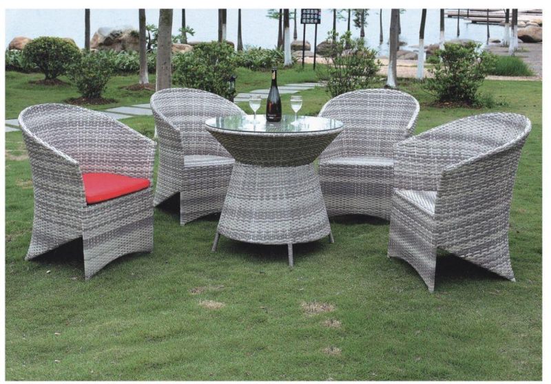 Modern White Rattan Garden Set Large Size Round Table 1.2m 4 Chairs Outdoor Furniture Set Garden Villa Hotel Leisure Furniture