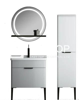 in Stock Chinese Hot Sales Popular Glossy White Floor Mounted One Sink Bathroom Cabinet Set Vanity