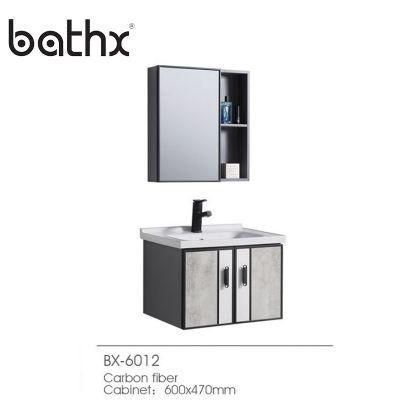 High Quality Sanitary Ware Modern Vanity Mirror Carbon Fiber Bathroom Cabinet with Ceramic Basin