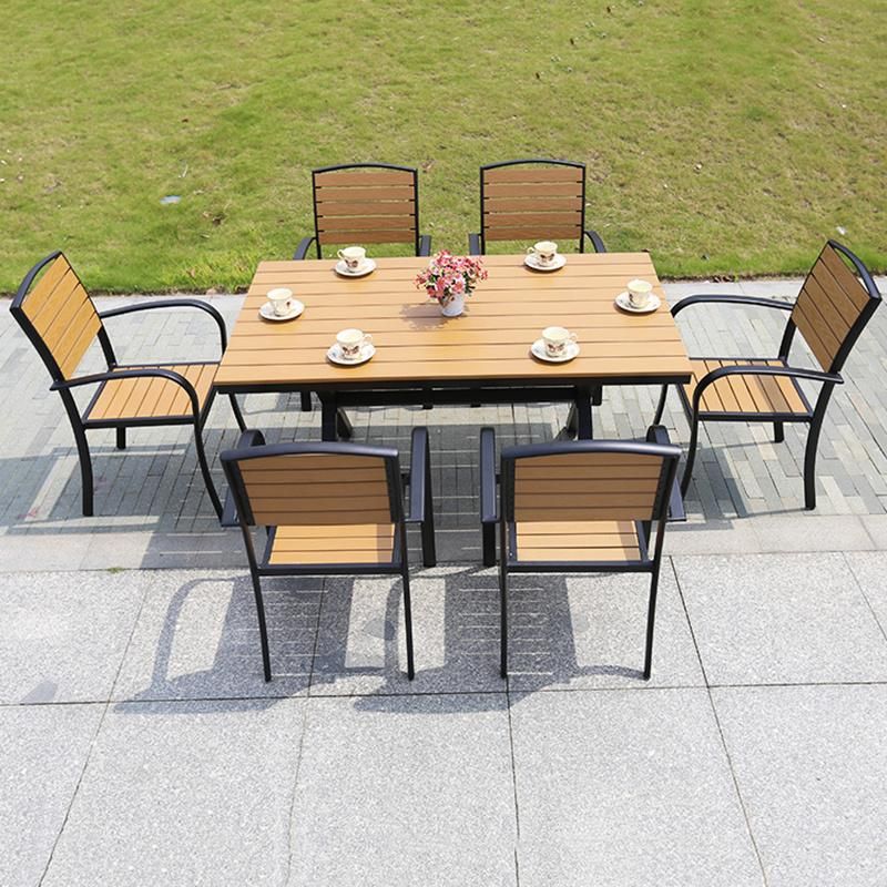 (SP-OC726) Cafe Restaurant Sets Outdoor Furniture Plastic Wood Modern Garden Table and Chair Set