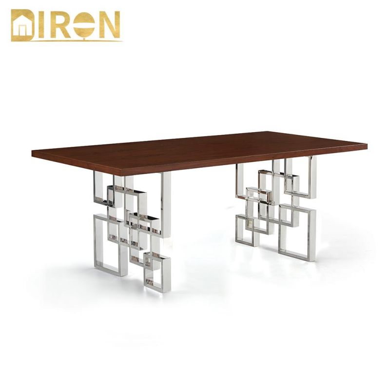 Factory Modern Restaurant Home Dinner Kitchen Furniture Stainless Steel in Chrome Color MDF Top Dining Table