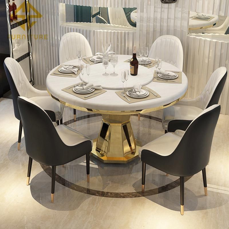 Hot-Selling Round Stainless Steel Frame Marble Top Dining Room Table Sets Home Furniture