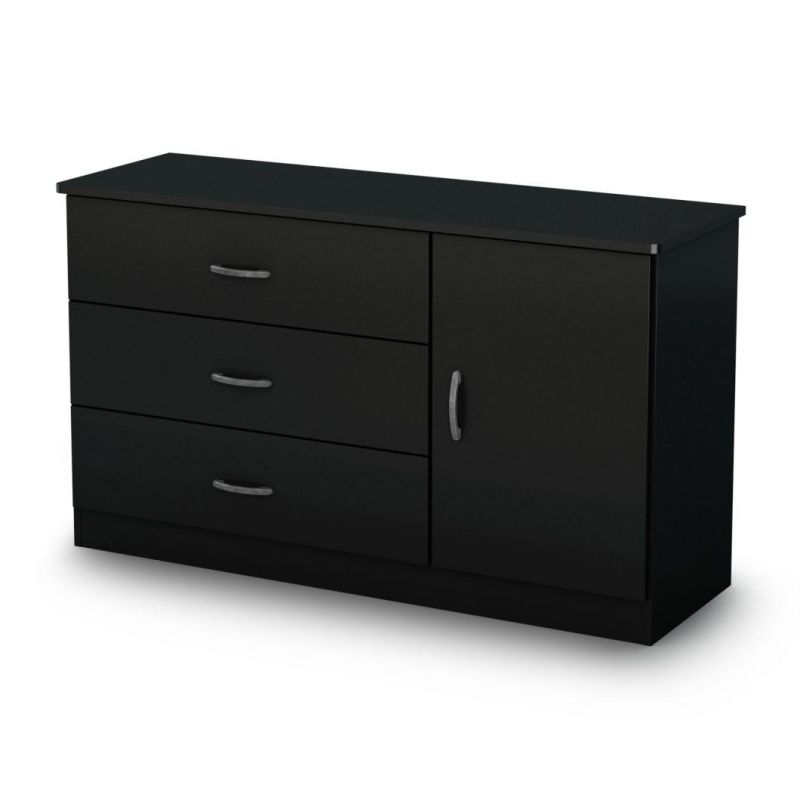 3-Drawer Dresser with Cabinet Door, Pure Black Bathroom Cabinets