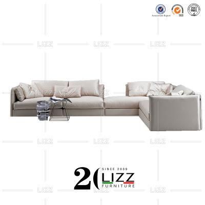 Feather-Filling Soft Living Home Genuine Leather Sectional Corner Sofa