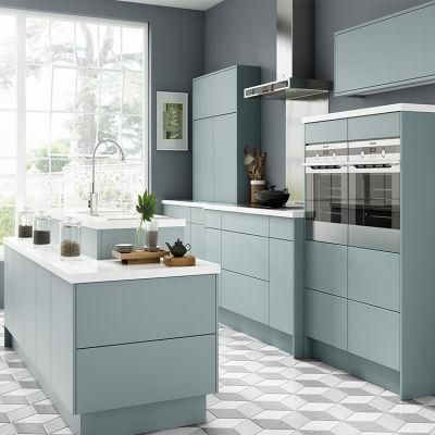 Modern Gloss MDF Wooden Fitted Kitchen Cabinets Furniture Designs Customized High Glossy Blue Acrylic Kitchen Cabinet