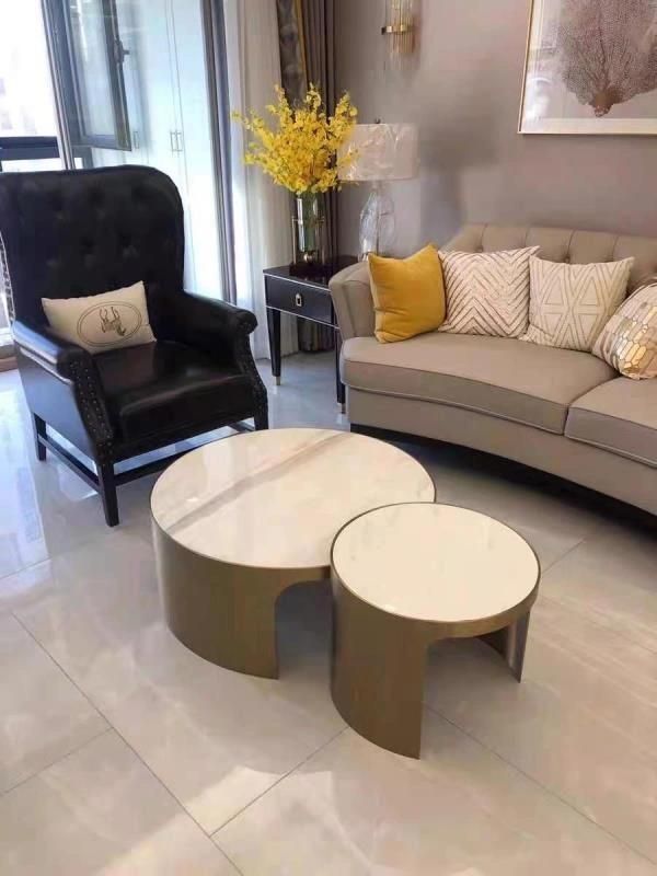 Metal Furniture Round Bright Marble Coffee Table