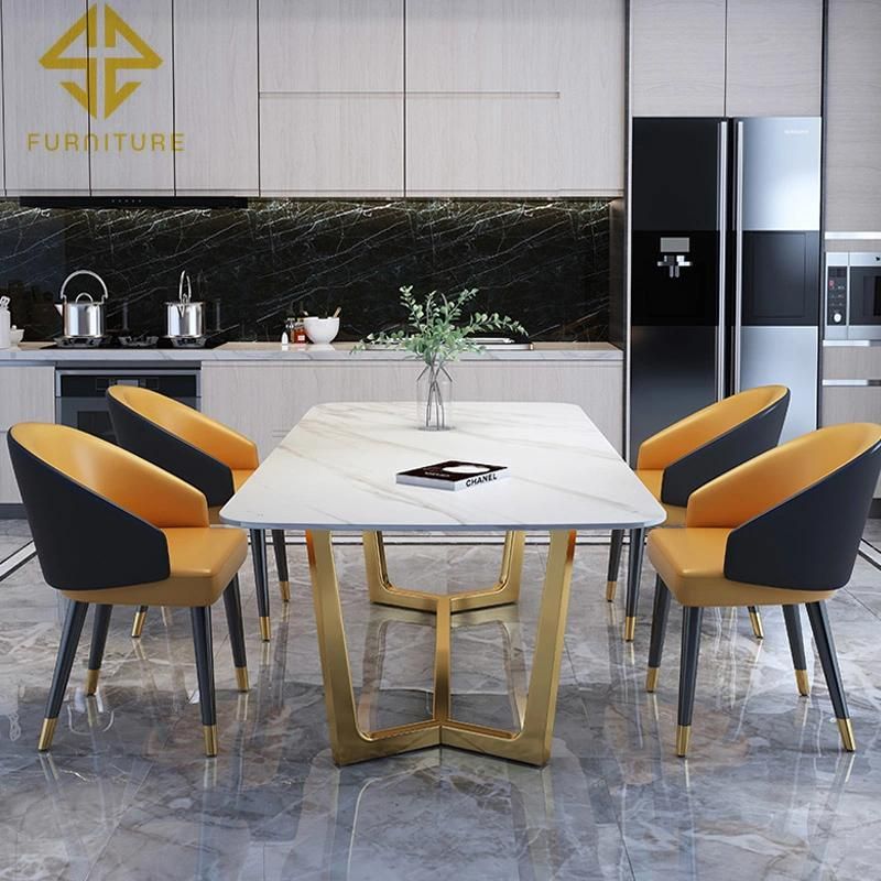 2021 Popular Design Stainless Steel Frame MDF/Marble Top Dining Room Table Sets Home Furniture