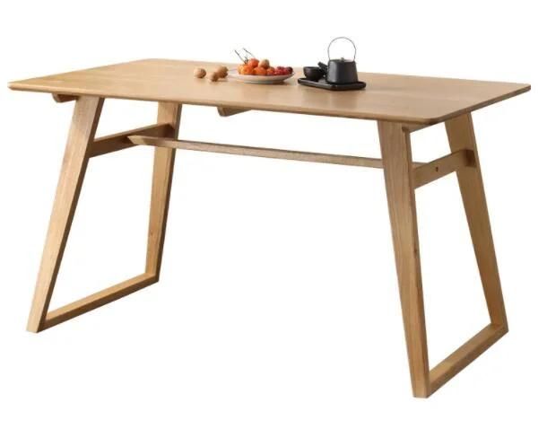 Hot Sales Modern Solid Wood Imported Rubber Wood Natural Color Wooden Dining Table
