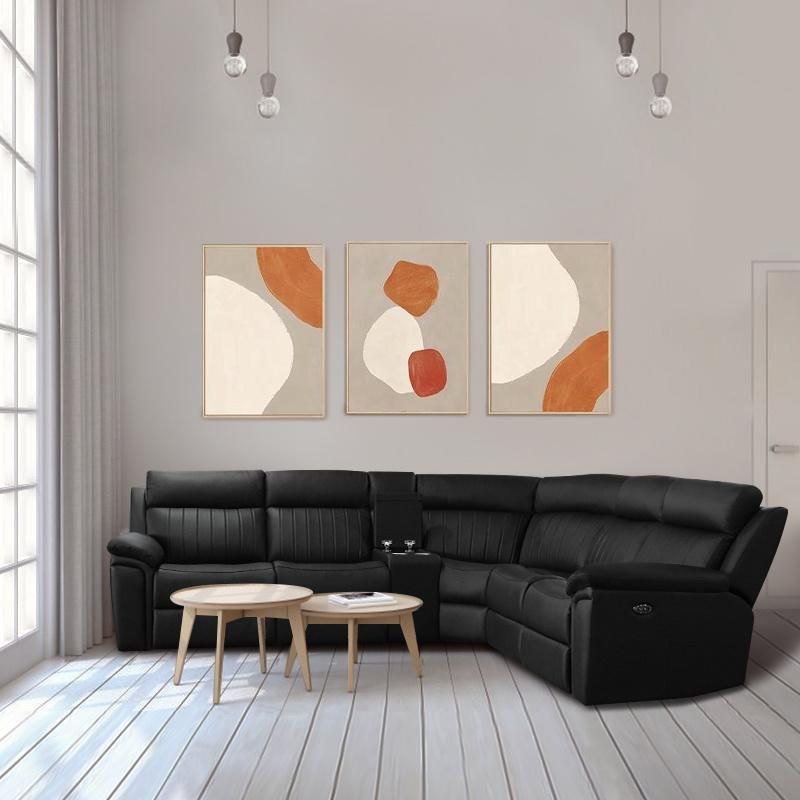 Modern Style Black Leather Living Room Function Recliner Leather Sofa for Modern Living Room Furniture